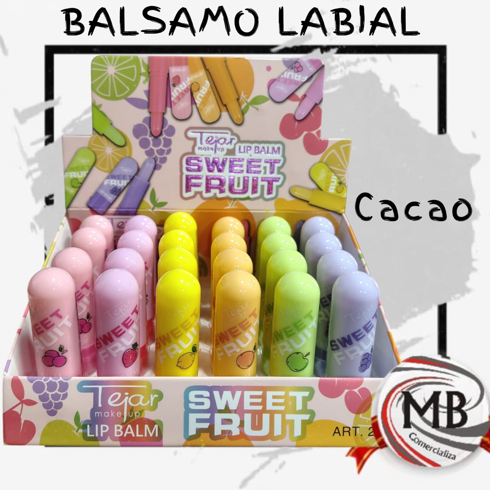 Balsamo labial humectante Tejar Sweet Fruit por mayor en MB Comercializa. Distribuidor mayorista de manteca de cacao, protectores labiales frutales y cosmetica de cuidado personal con despacho rapido en 24 horas y precios directos mayoristas a toda Argentina via Correo Argentino.