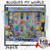 Set de bloques magneticos encastrables estilo My World 24 piezas con minifiguras y accesorios para jueguerias y revendedores MB Comercializa.