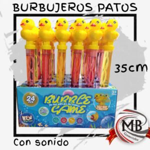 Burbujeros patos con sonido de 35cm por mayor, juguetes lanza burbujas Bubble Game x24 unidades para cotillones y jugueterias con despacho en 24 horas por Correo Argentino mediante mbcomercializa.com.ar.