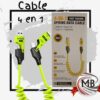 Cable de carga rapida espiralado 4 en 1 USB y Tipo C a Tipo C y Lightning por mayor en MB Comercializa. Distribuidor mayorista de cables universales, accesorios para celular y cargadores con despacho rapido en 24 horas y precios directos mayoristas a toda Argentina via Correo Argentino.