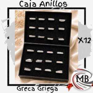 Caja de anillos de acero quirurgico greca griega por mayor x12, set de alianzas con grabado de grecas en joyerias y locales de moda con despacho en 24 horas por Correo Argentino en mbcomercializa.com.ar.