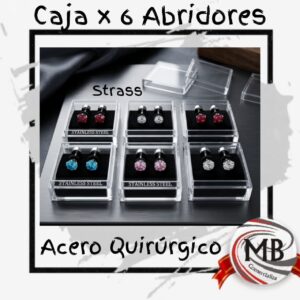 Caja x6 aros abridores de acero quirurgico con strass de colores por mayor, set de aros abridores hipoalergenicos de strass brillante en joyerias y regalerias con despacho en 24 horas por Correo Argentino en mbcomercializa.com.ar.