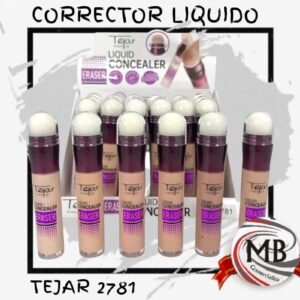 Corrector liquido Tejar Eraser con aplicador de esponja por mayor en MB Comercializa. Distribuidor mayorista de correctores de ojeras, maquillaje facial e imperfecciones con despacho rapido en 24 horas y precios directos mayoristas a toda Argentina via Correo Argentino.