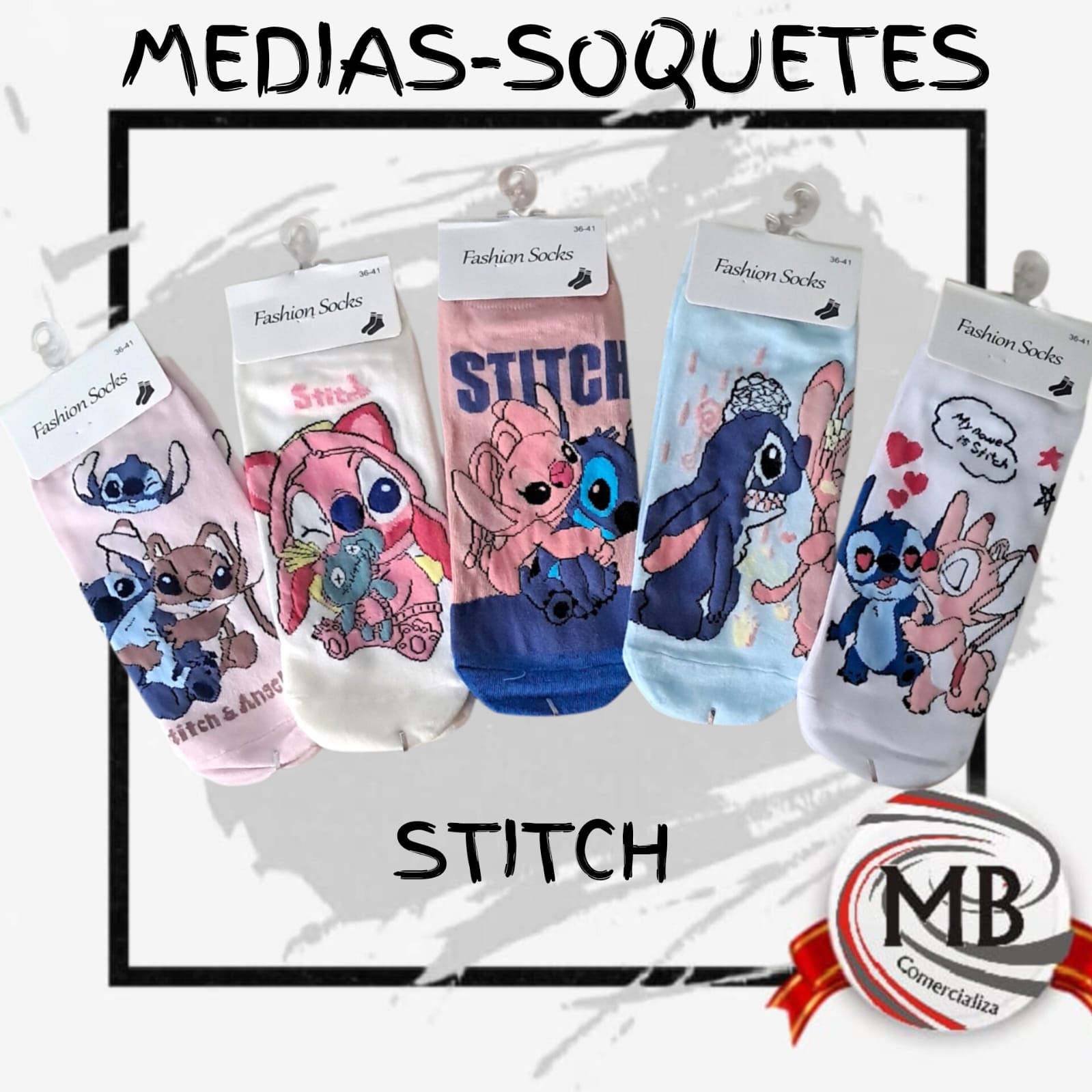 Medias soquetes de stitch y angel por mayor en MB Comercializa. Distribuidor mayorista de indumentaria y medias estampadas, soquetes invisibles de algodon con disenios de stitch en varios colores con despacho rapido en 24 horas a toda Argentina via Correo Argentino.