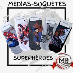 Medias soquetes de superheroes por mayor en MB Comercializa. Distribuidor mayorista de medias estampadas de spiderman, batman y superman, soquetes cortas de algodon en varios colores con despacho rapido en 24 horas a toda Argentina via Correo Argentino.