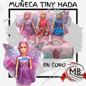 Muneca tiny hada en cono por mayor en MB Comercializa. Distribuidor mayorista de munecas articuladas con alas de fantasía para jugueteria y regaleria con despacho 24hs full a toda Argentina via Correo Argentino.