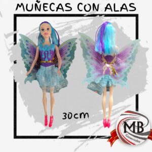 Muñeca con alas de juguete de 30cm por mayor, hada de fantasia articulada con alas brillantes de mariposa y cabello bicolor para jugueterias y regalerias con despacho en 24 horas por Correo Argentino mediante mbcomercializa.com.ar.