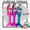Muñecas sirenas de juguete de 34cm con luz por mayor, muñeca sirena articulada con cola brillante de colores fucsia violeta y azul para jugueterias y regalerias con despacho en 24 horas por Correo Argentino mediante mbcomercializa.com.ar.