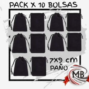 Pack x10 bolsas de paño 7x9 cm negras por mayor, bolsitas de pana de micropana con cordon ajustable para packaging de joyas y regalos en joyerias y marroquinerias con despacho en 24 horas por Correo Argentino mediante mbcomercializa.com.ar.