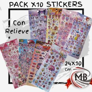 Pack x10 stickers con relieve de 24x10 cm por mayor, planchas de calcomanias puffy infantiles de personajes en librerias y cotillones con despacho en 24 horas por Correo Argentino en mbcomercializa.com.ar.
