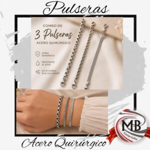 Combo de 3 pulseras de acero quirurgico por mayor, set de tres pulseras de cadenas surtidas unisex resistentes al agua que no se oxidan para joyerías y locales de ropa con despacho en 24 horas por Correo Argentino mediante mbcomercializa.com.ar.