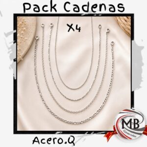 Pack por 4 cadenas de acero quirúrgico en MB Comercializa. Distribuidor directo de bijouterie con despacho rápido en 24 horas y precios directos mayoristas a toda Argentina vía Correo Argentino.