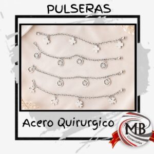 Pulseras de acero quirurgico con dijes colgantes por mayor, pulseras de cadena con dijes de cruz arbol de la vida y flores para joyerias y regalerias con despacho en 24 horas por Correo Argentino mediante mbcomercializa.com.ar.
