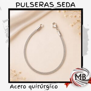 Pulsera seda de acero quirurgico por mayor en MB Comercializa. Distribuidor mayorista de joyas de acero, pulseras de malla flexible fina y bijouterie fina con despacho rapido en 24 horas y precios directos mayoristas a toda Argentina via Correo Argentino.