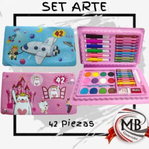 Set de arte infantil 42 piezas por mayor, valijita de dibujo compacta con marcadores crayones y acuarelas para niños en librerias y jugueterias con despacho en 24 horas por Correo Argentino mediante mbcomercializa.com.ar.