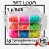 Set loom 3 pisos 18 compartimientos por mayor en MB Comercializa. Distribuidor mayorista de gomitas para hacer pulseras, maletin organizador con elastiquitos multicolor para manualidades y juguetes didacticos con despacho rapido en 24 horas a toda Argentina via Correo Argentino.