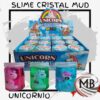 Masa slime cristal transparente con figura de unicornio en frasco con caja exhibidora para jugueterias MB Comercializa.