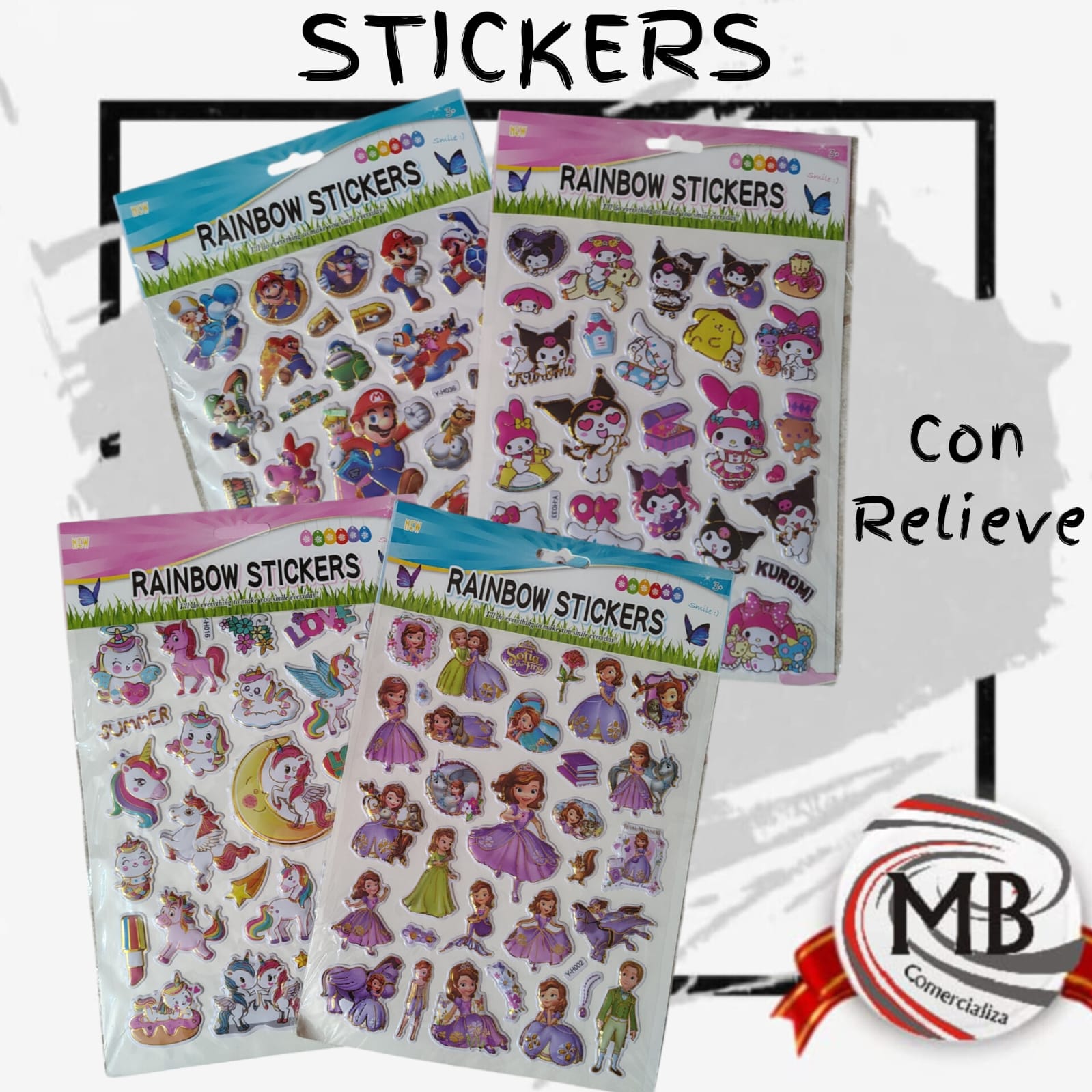 Stickers con relieve infantiles 29x19 cm por mayor, planchas de calcomanias puffy autoadhesivas 3D acolchadas en cotillones y librerias con despacho en 24 horas por Correo Argentino en mbcomercializa.com.ar.
