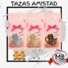 Tazas Amistad por mayor, tazas de ceramica estriadas con moño rosa y tarjeta de regalo para bazares y regalerias con despacho en 24 horas por Correo Argentino mediante mbcomercializa.com.ar.