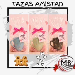 Tazas Amistad por mayor, tazas de ceramica estriadas con moño rosa y tarjeta de regalo para bazares y regalerias con despacho en 24 horas por Correo Argentino mediante mbcomercializa.com.ar.
