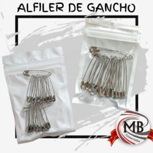 Alfileres de gancho de metal plateado en bolsita zipper nodrizas de seguridad para merceria costura y confeccion venta mayorista MB Comercializa.