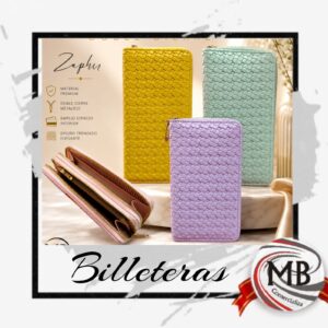Billetera de dama marca zaphir textura trenzada tejido eco cuero doble cierre organizador de billetes y tarjetas marroquineria accesorios de moda venta mayorista MB Comercializa.