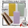 Billetera de mujer zaphir doble cierre textura calada trenzada simil cuero organizador de billetes y tarjetas marroquineria venta mayorista MB Comercializa.