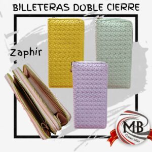 Billetera de mujer zaphir doble cierre textura calada trenzada simil cuero organizador de billetes y tarjetas marroquineria venta mayorista MB Comercializa.