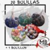 Bolsita de red con 20 bolillas canicas de vidrio y 1 bolillon grande juego tradicional de mesa venta mayorista MB Comercializa.