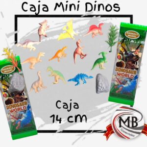 Caja de mini dinosaurios x 12 piezas de plastico con accesorios de ambientacion juego didactico infantil venta mayorista MB Comercializa.