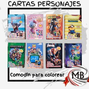 Mazo de cartas infantiles de personajes stitch hello kitty dragon ball minions minecraft toy story spiderman mario con comodin para colorear venta mayorista MB Comercializa.