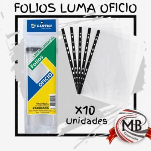Pack de folios transparentes luma tamano oficio x 10 unidades con borde perforado para carpetas e insumos de oficina venta mayorista MB Comercializa.