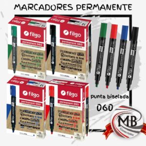 Caja de marcadores permanentes filgo 060 tinta indeleble punta biselada para carton papel plastico vidrio metal libreria escolar y oficina venta mayorista MB Comercializa.