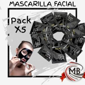 Mascarilla facial negra peel off de carbon activado pack x 5 para puntos negros y limpieza de poros cosmética venta mayorista MB Comercializa.