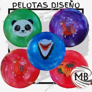 Pelota de goma con disenos estampados infantiles dinosaurio llama panda tiburon venta mayorista MB Comercializa.