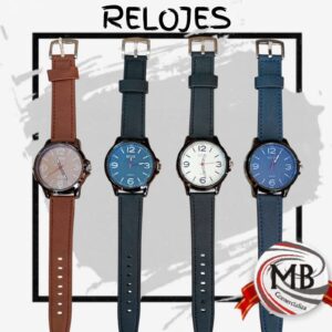Reloj de pulsera analogo de hombre caja oscura cuadrante con numeros grandes visibles y malla de cuero sintetico texturizada regalia venta mayorista MB Comercializa.