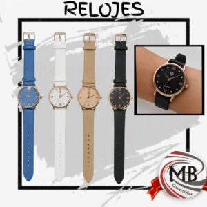 Reloj de pulsera analogo de dama caja dorada oro rosa malla de cuero sintético cuadrante con numeros romanos regalia venta mayorista MB Comercializa.