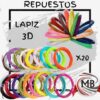 Repuestos de filamento pla para lapiz 3d pack x20 rollos colores surtidos venta mayorista MB Comercializa.