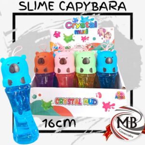 Slime cristalino crystal mud en frasco de 16 cm con tapa en forma de capibara carpincho de colores juguete sensorial infantil regalia venta mayorista MB Comercializa.
