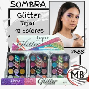Paleta de sombras de ojos glitter tejar 12 colores purpurina destellos maquillaje artistico fiesta cotillon cosmetica venta mayorista MB Comercializa.
