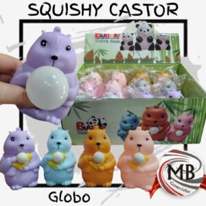 Squishy antiestres castor de colores con globo burbuja de aire inflable al apretar juguete sensorial de goma de apriete venting toy venta mayorista MB Comercializa.