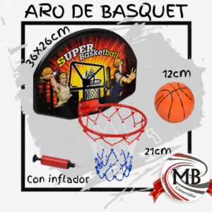 Aro de basquet infantil con tablero 36x26 cm pelota e inflador por mayor MB Comercializa.