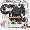 Cortina de flecos metalizados tonos blanco y negro fondo de decoracion para fotos cumpleanos eventos cotillon venta mayorista MB Comercializa.