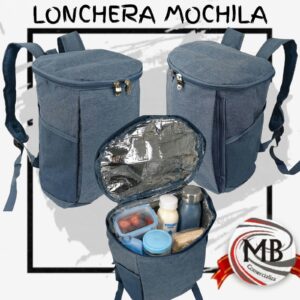 Mochila lonchera termica zaphir azul denim aislante térmico para vianda alimentos bebidas tiras de espalda marroquineria venta mayorista MB Comercializa.