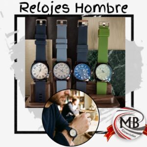 Reloj de pulsera hombre caja redonda esfera analogica numeros grandes malla de silicona de colores accesorios masculinos venta mayorista MB Comercializa.