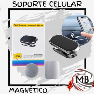Soporte celular magnetico rotativo 360 grados para tablero torpedo auto vehiculo adhesivo 3m iman potente placas metalicas incluidos accesorios auto telefonia venta mayorista MB Comercializa.