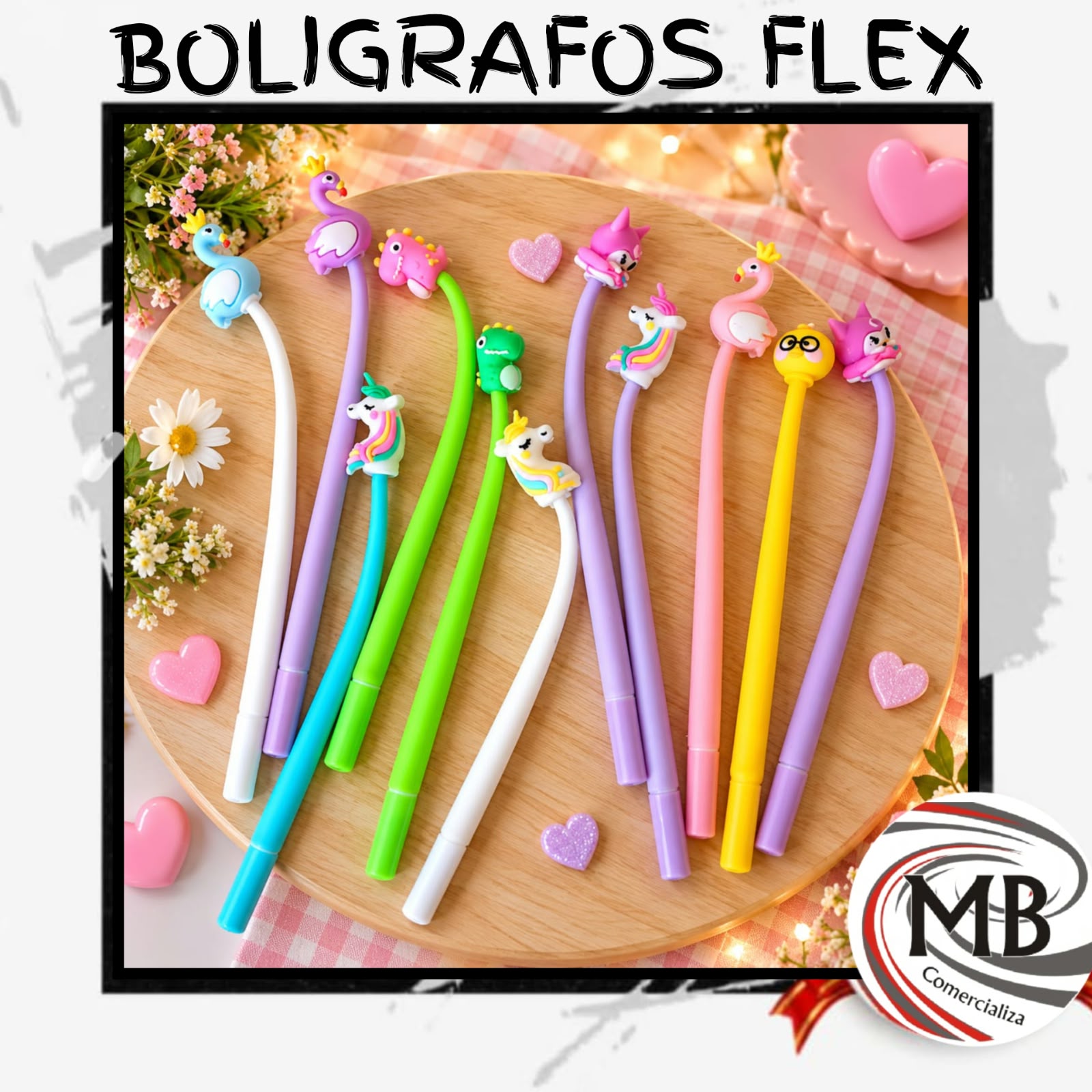 Boligrafos flexibles flex lapiceras de gel kawaii personajes animales unicornio flamenco silicona flexible utiles escolares libreria regalería venta mayorista MB Comercializa.