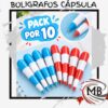 Boligrafos capsula retráctiles desplegables pack x 10 unidades biromes de plastico forma de pastilla colores azul y rojo utiles escolares libreria regaleria souvenir cotillon venta mayorista MB Comercializa.