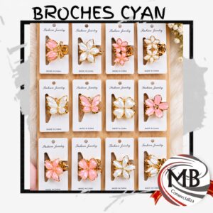 Broche para cabello cyan garra pinza pequeña flores mariposas esmaltadas metal dorado tonos rosa pastel blanco crema accesorios pelo dama ninas venta mayorista MB Comercializa.