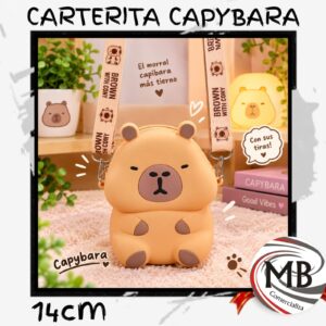 Carterita morral de silicona suave personaje capybara carpincho 14cm con cierre y correa regulable estampada bandolera infantil ninas accesorio moda regalo regaleria marroquineria venta mayorista MB Comercializa.